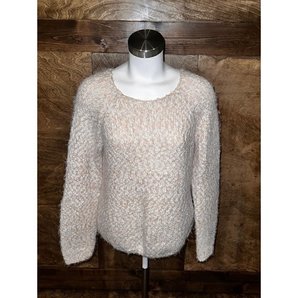 Buffalo David Bitton Womens Fuzzy Knit Pullover Sweater‎ Beige Cream Medium